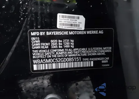 2016 BMW 550I Gran Turismo xDrive z USA, uszkodzony, nr VIN WBA5M0C52GD085151